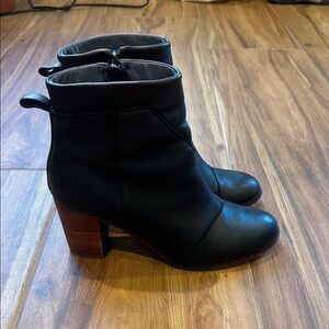 Toms Black Ankle Booties with Brown Heel